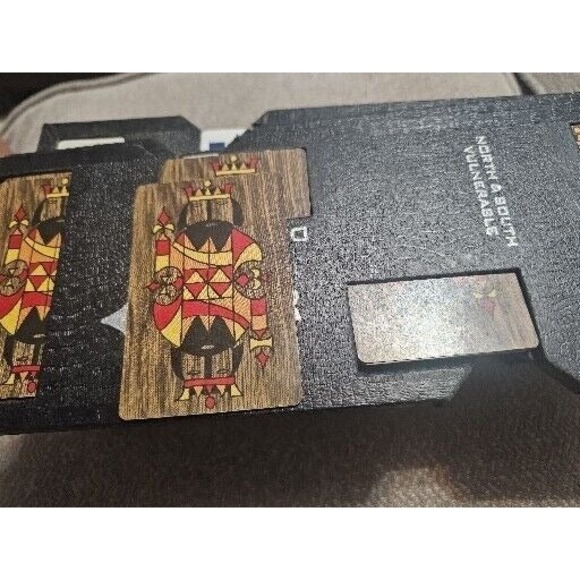 Vintage Bridge Board Complete Set Score Pencils Playing Cards Leather Card Box - Picture 3 of 12